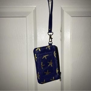 Blue and gold wristlet with strap NEVER USED